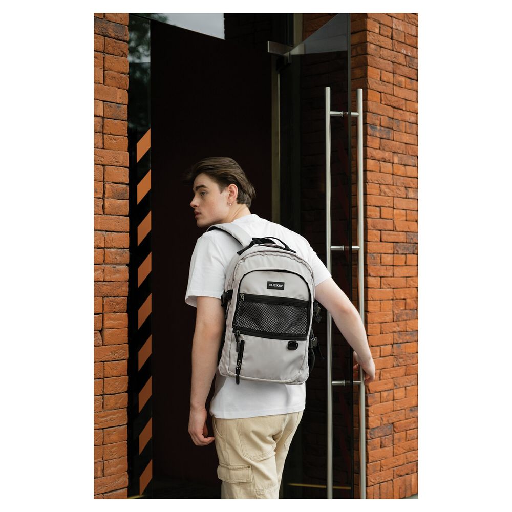 Рюкзак HEIKKI TRILL (ХЕЙКИ) универсальный, 3 отделения, серый с черными вставками, 43х31х14 см