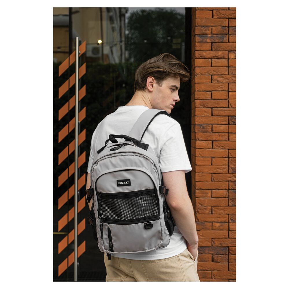 Рюкзак HEIKKI TRILL (ХЕЙКИ) универсальный, 3 отделения, серый с черными вставками, 43х31х14 см