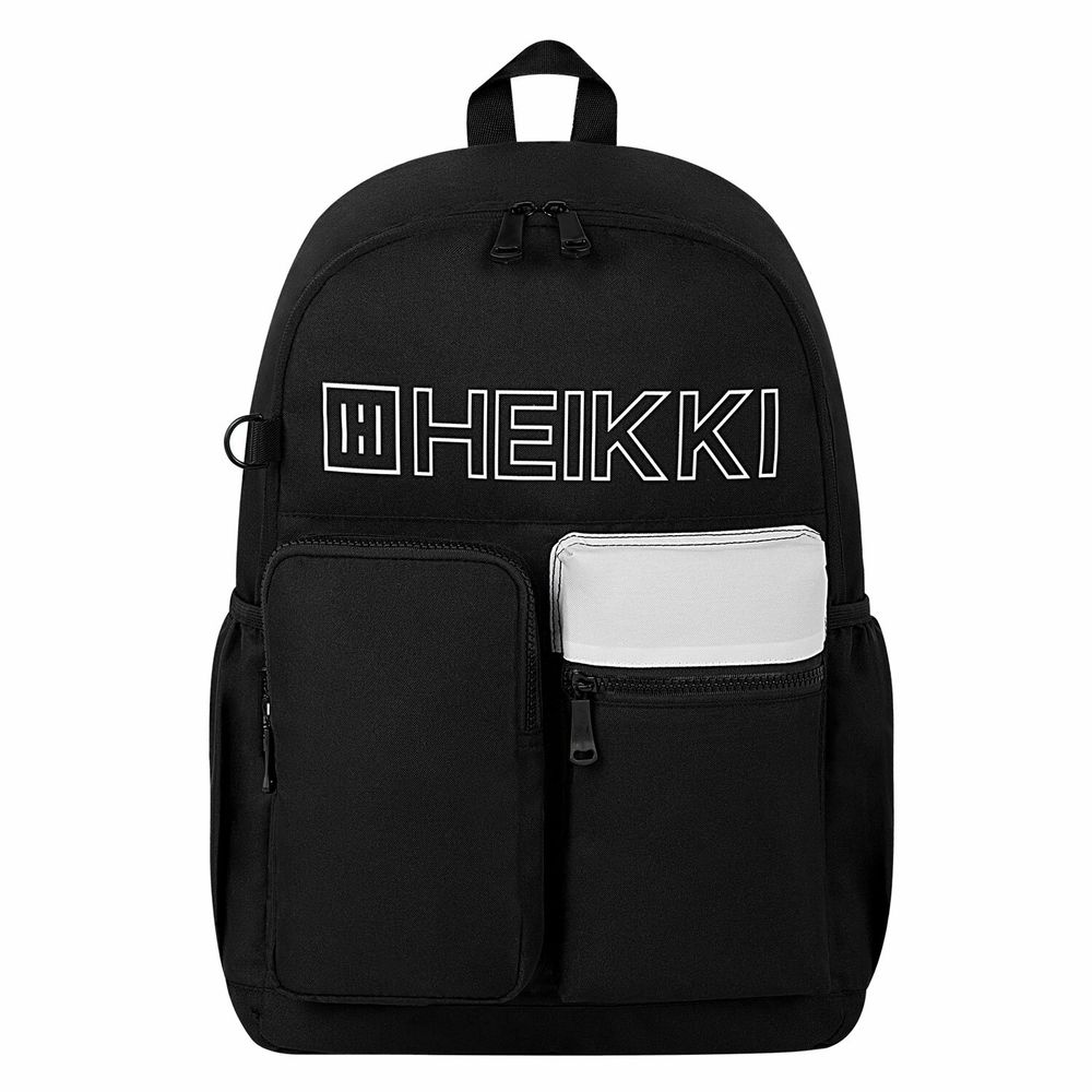 Рюкзак HEIKKI UNIQUE (ХЕЙКИ) универсальный, 6 карманов, черный с белыми вставками, 42х29х16 см