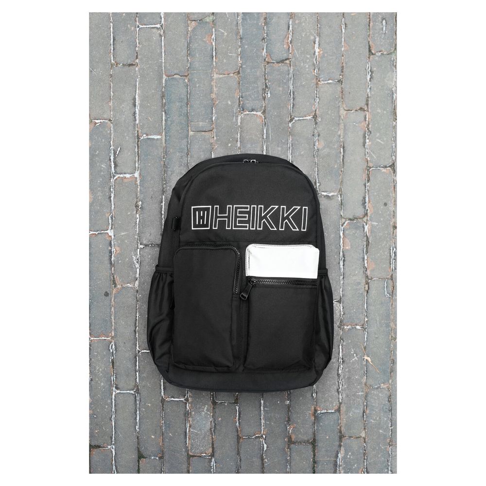 Рюкзак HEIKKI UNIQUE (ХЕЙКИ) универсальный, 6 карманов, черный с белыми вставками, 42х29х16 см