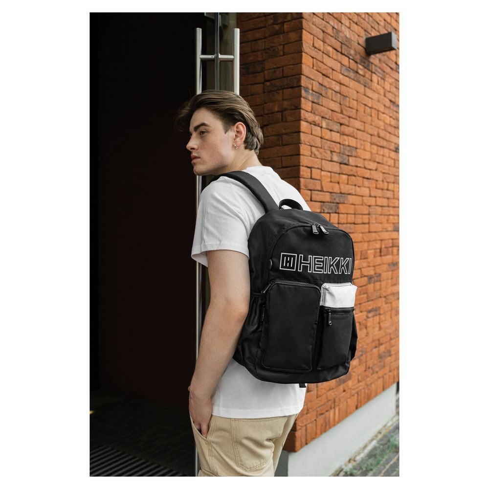 Рюкзак HEIKKI UNIQUE (ХЕЙКИ) универсальный, 6 карманов, черный с белыми вставками, 42х29х16 см