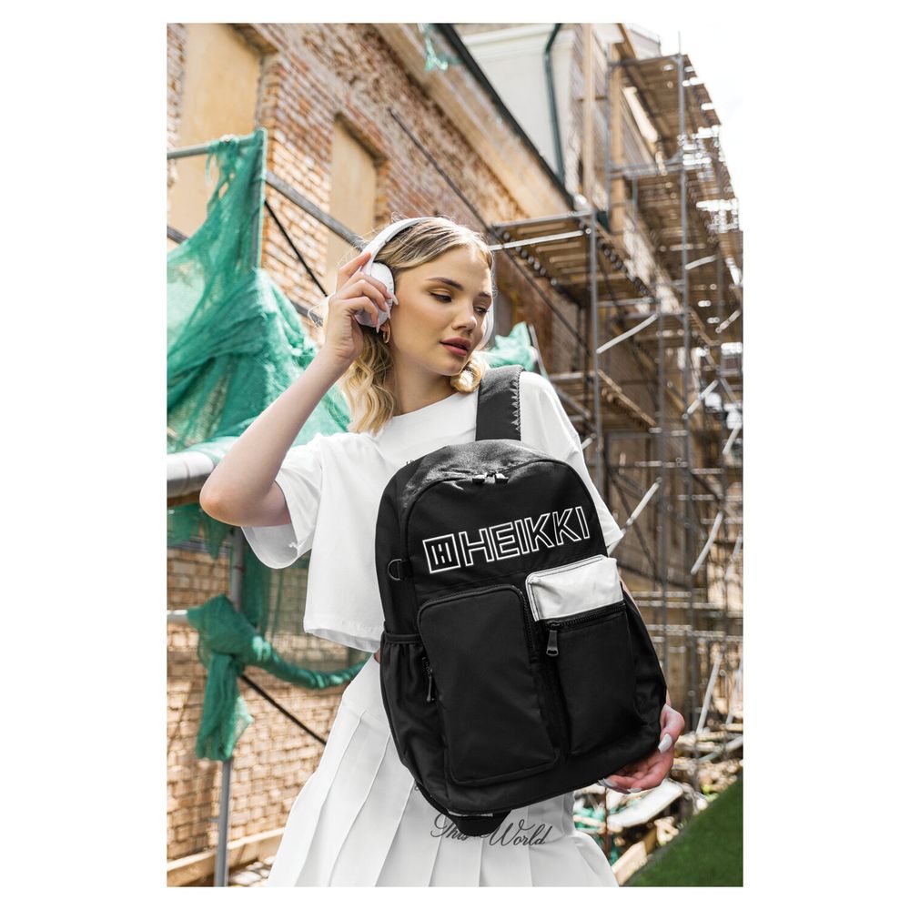 Рюкзак HEIKKI UNIQUE (ХЕЙКИ) универсальный, 6 карманов, черный с белыми вставками, 42х29х16 см