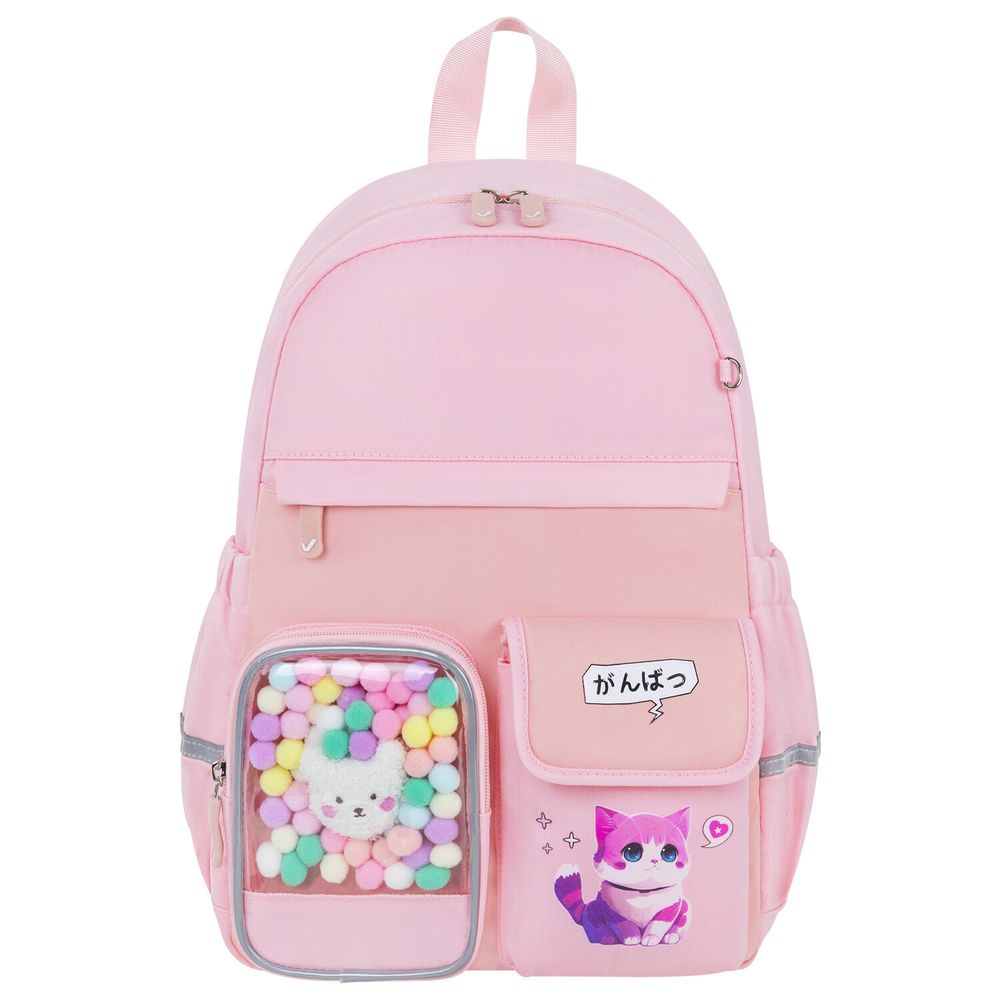 Рюкзак BRAUBERG PASTEL с термонашивками в комплекте, "Anime kitten", персиковый, 40х29х14 см