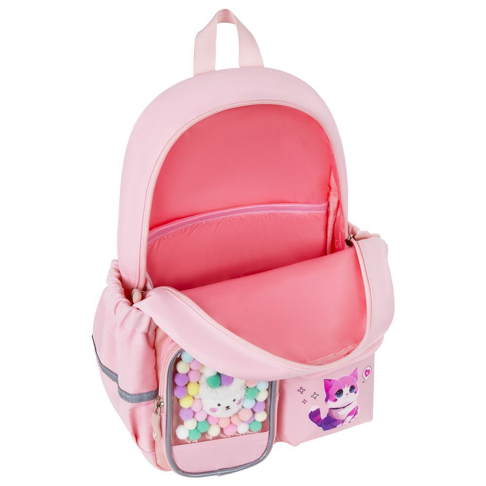 Рюкзак BRAUBERG PASTEL с термонашивками в комплекте, "Anime kitten", персиковый, 40х29х14 см