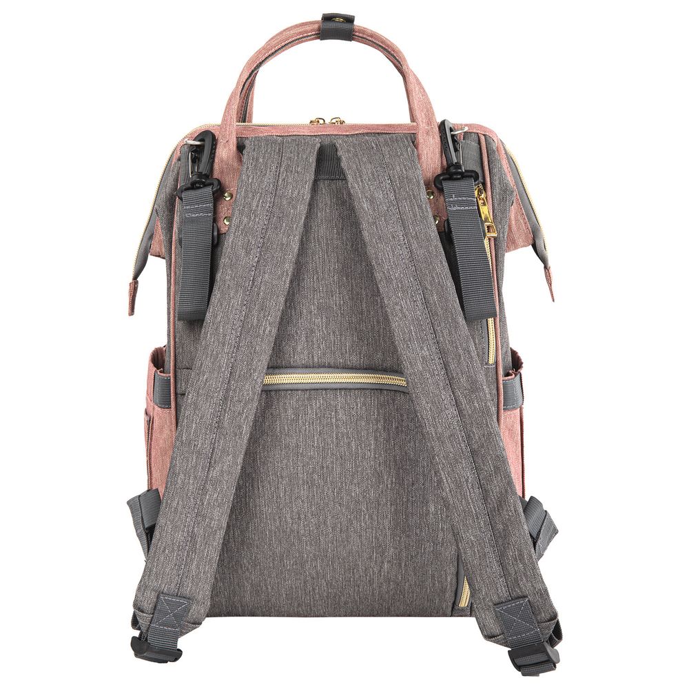 Рюкзак для мамы BRAUBERG MOMMY с ковриком, крепления на коляску, термокарманы, серый/розовый, 40x26x17 см