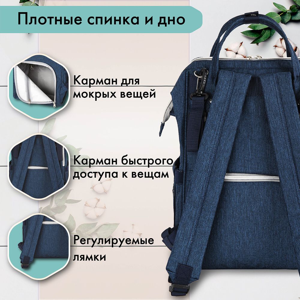 Рюкзак для мамы BRAUBERG MOMMY с ковриком, крепления на коляску, термокарманы, синий, 40x26x17 см