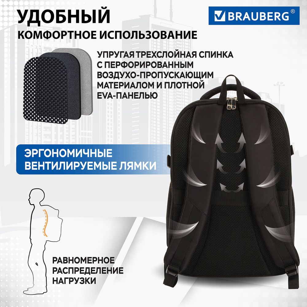 Рюкзак BRAUBERG FUNCTIONAL с отделением для ноутбука, 2 отделения, крепление на чемодан, "Practic", 48х20х32 см