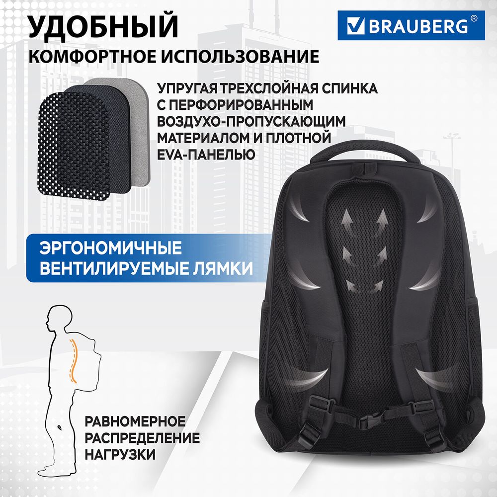 Рюкзак BRAUBERG FUNCTIONAL с отделением для ноутбука, 2 отделения, нагрудный ремешок, "Impulse", 46х16х32 см