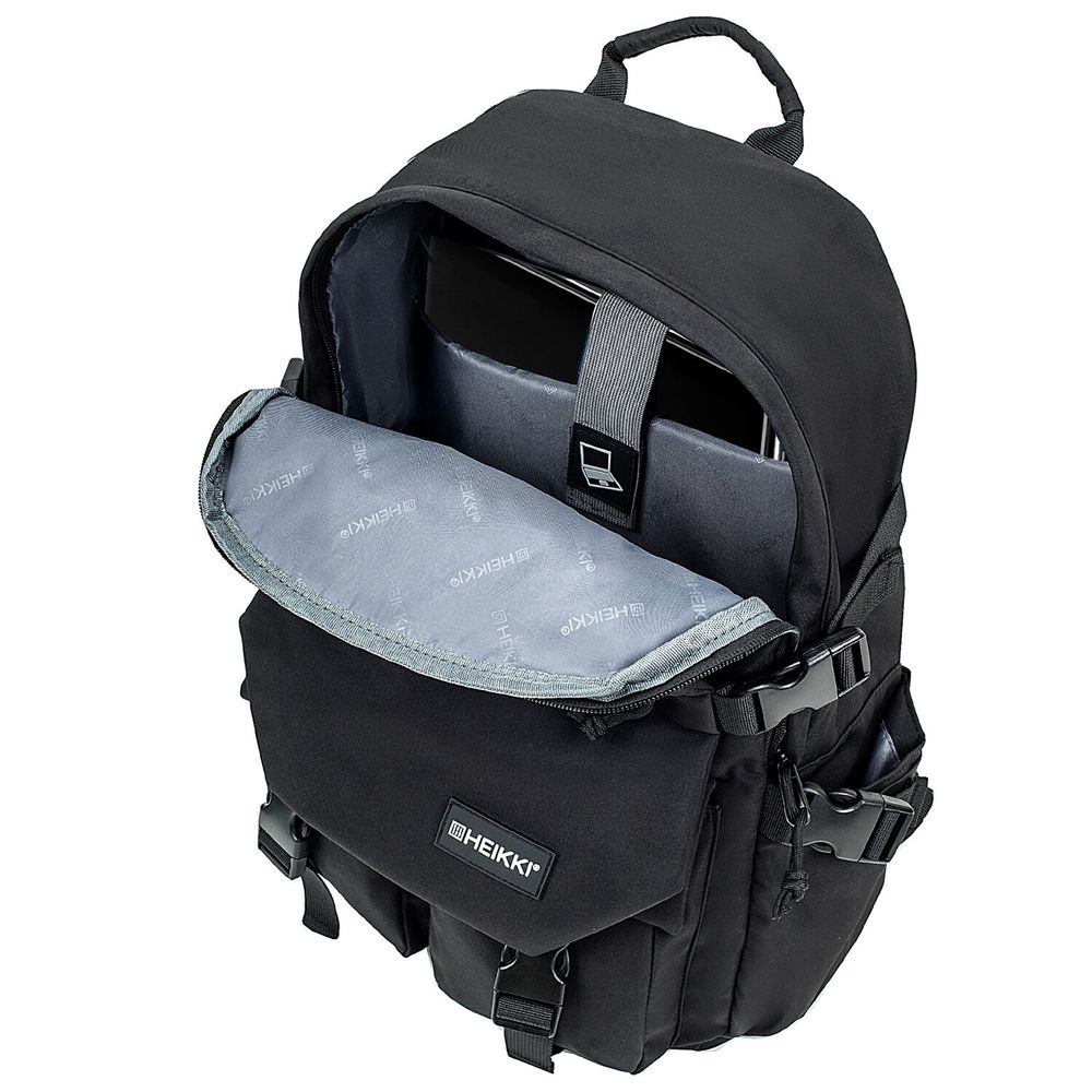 Рюкзак HEIKKI FUSION (ХЕЙКИ) универсальный, отделение для ноутбука, карман-антивор, черный, 43х30х14 см