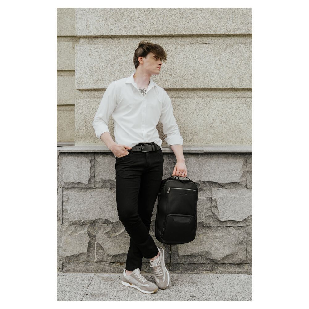 Рюкзак HEIKKI HIGH TECH (ХЕЙКИ) с отделением для ноутбука, USB-порт, черный, 46x30x10 см