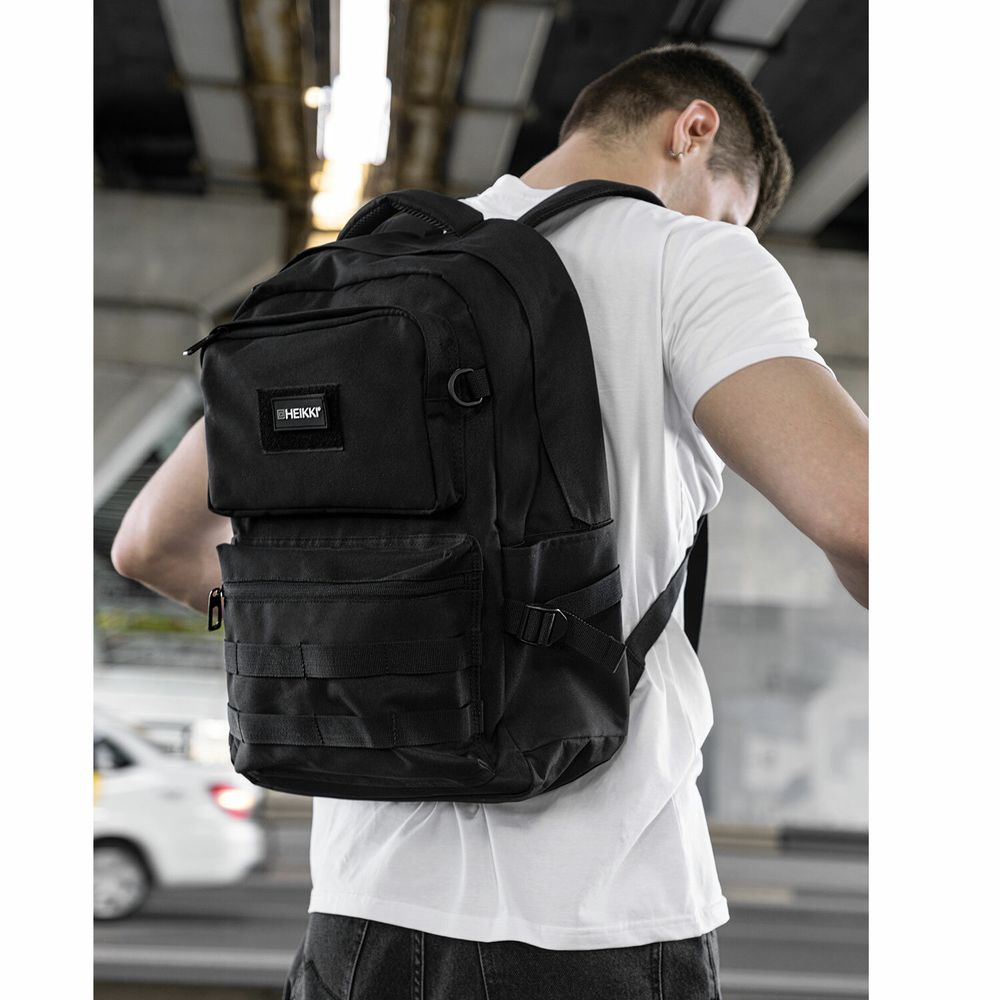 Рюкзак HEIKKI STRATEGY (ХЕЙКИ) универсальный, отделение для ноутбука, багажная лента, черный, 46х31х13 см