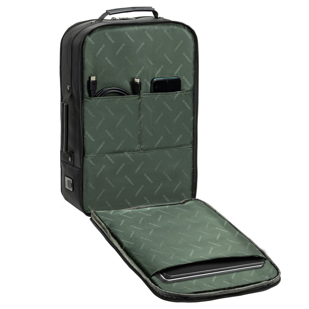 Рюкзак-сумка HEIKKI PRIORITY (ХЕЙКИ) с отделением для ноутбука, 2 отделения, черный, 45x31x15 см