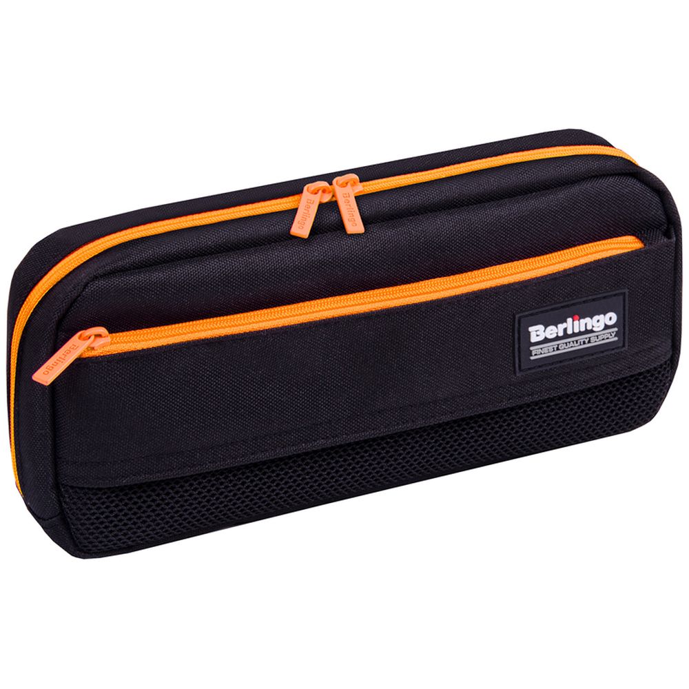 Пенал мягкий 1 отделение, 1 карман, 215*95*44 Berlingo "Black and orange", полиэстер, внутр. органайзер