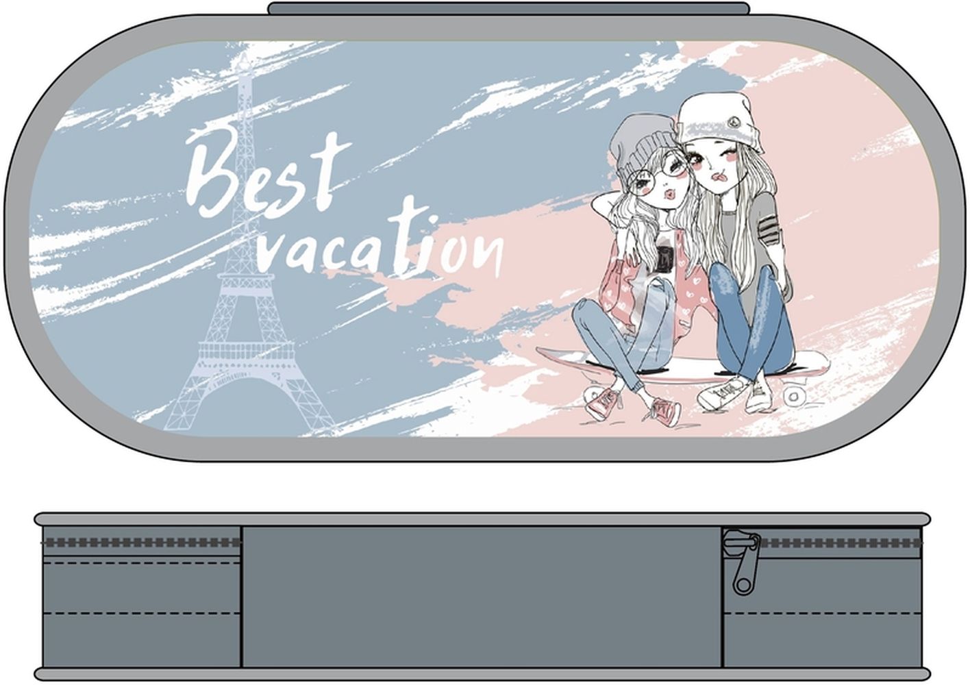 Пенал овальный Lamark "Best Vacation", 1 отд., 210х90х55 мм, на молнии, дополнительный вкладыш, печать по ткани