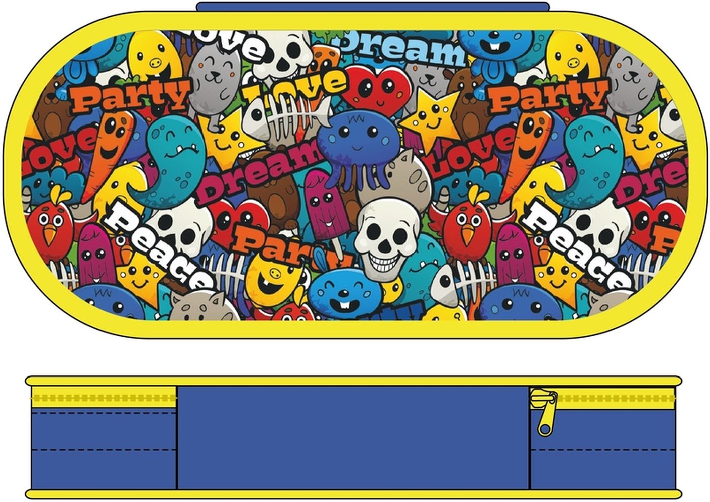 Пенал овальный Lamark "Cool Party", 1 отд., 210х90х55 мм, на молнии, дополнительный вкладыш, печать по ткани