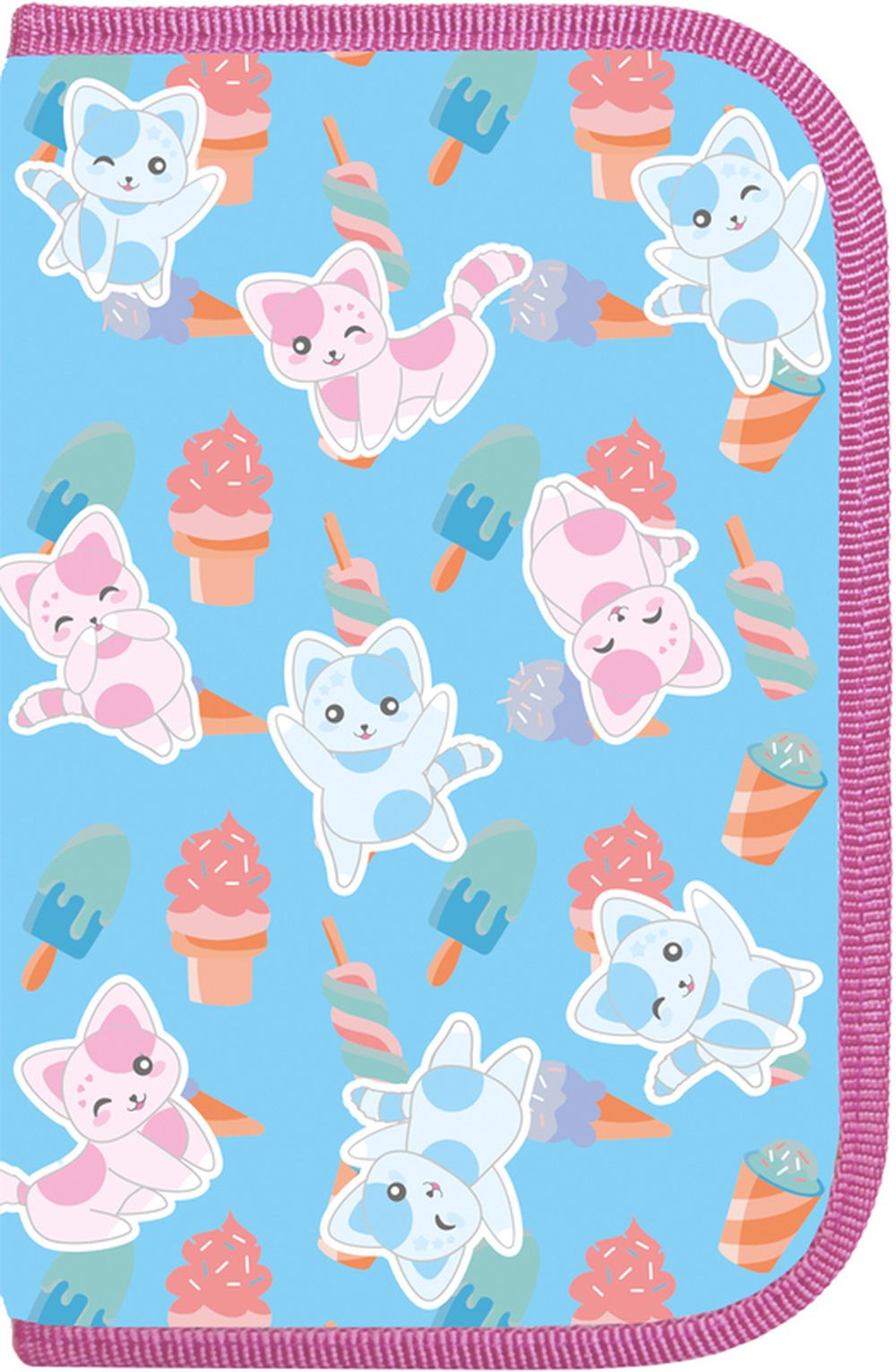 Пенал Lamark SMART POCKET "Котики-мороженки", 1 отделение, на 14 предметов, 130х200х20 мм, откидной карман для смартфона внутри