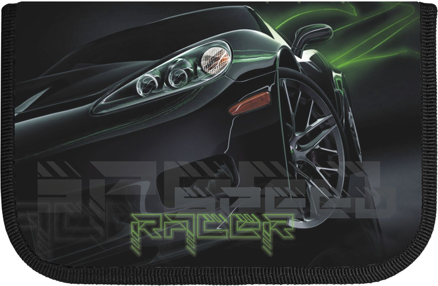Пенал Lamark SMART POCKET "Speed Racer black", 1 отделение, на 14 предметов, 130х200х20 мм, откидной карман для смартфона внутри