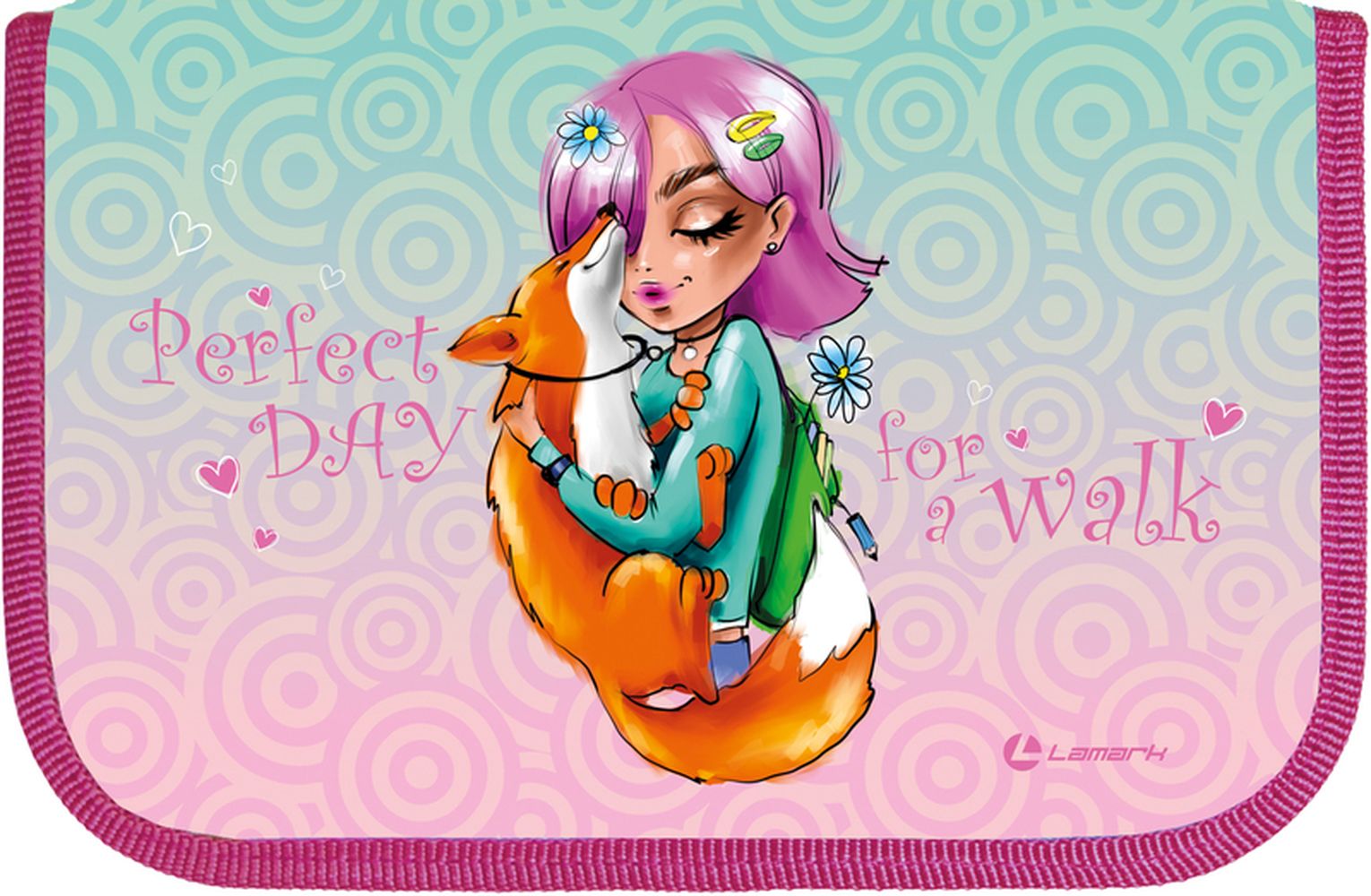 Пенал Lamark SMART BLOCKS "Девочка и лиса" на 1 отд., с 2 блоками внутри (три секции на 38 предм.), 140х210х40 мм, ткань Премиум