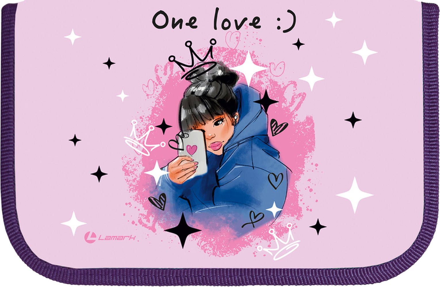 Пенал Lamark SMART Content "Селфи", 1 отд., на 36 предм., 140х210х40 мм, с косметичкой и карманом для смартфона внутри