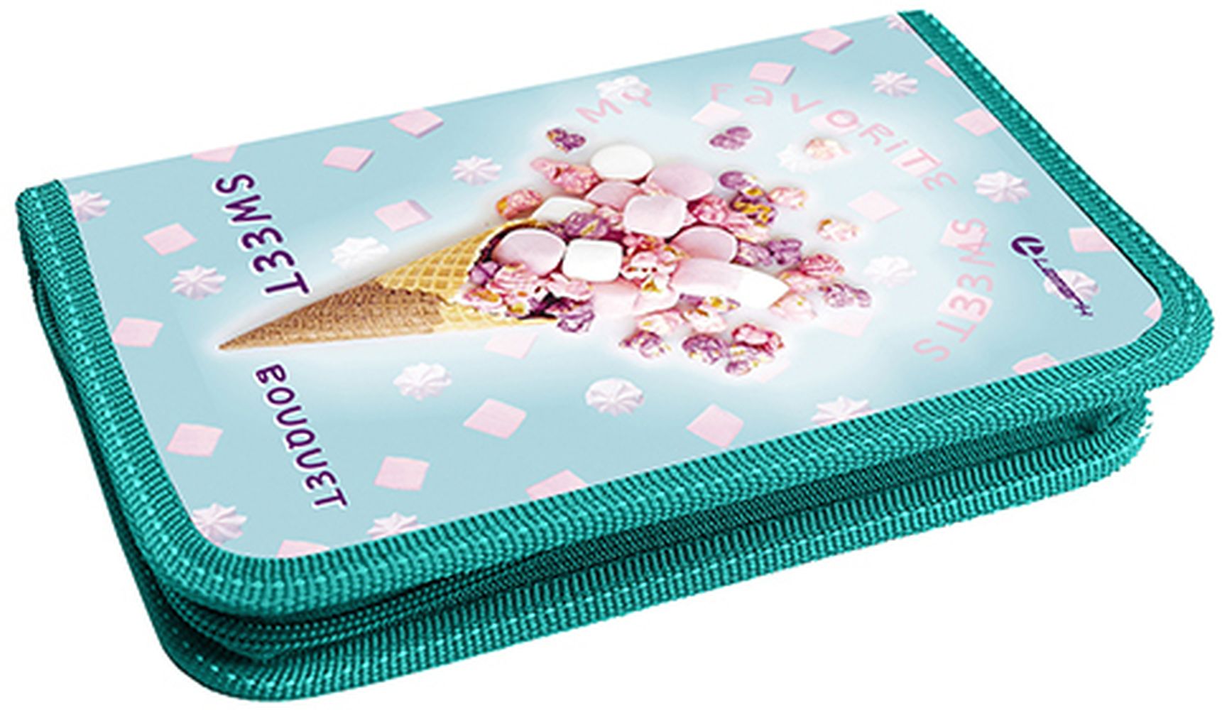 Пенал Lamark Sweet bouquet, 1 отделение, дополнительный вкладыш, на 25 предм., 130х200х30 мм, на молнии, покрытие Soft touch