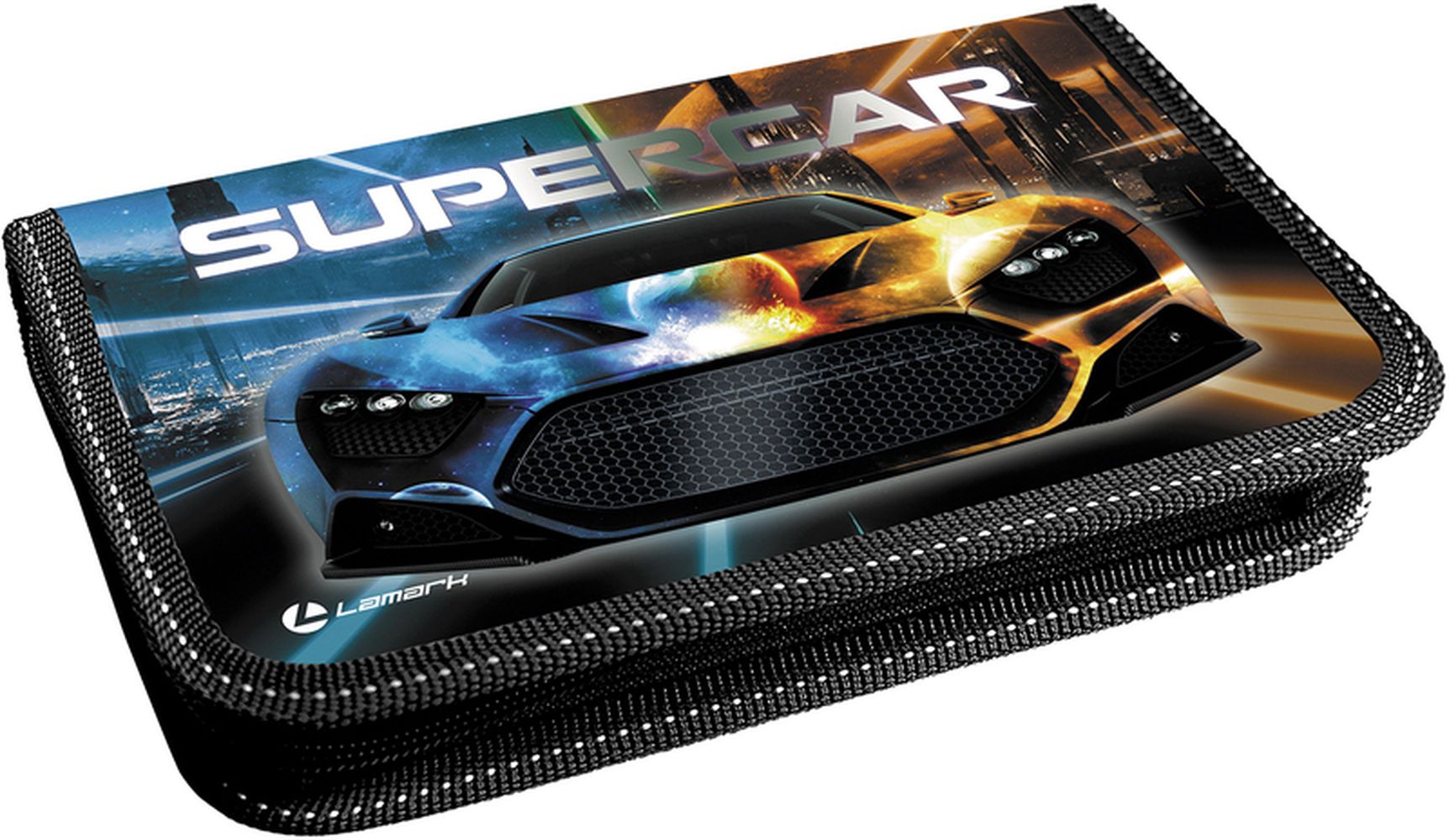 Пенал Lamark Supercar, 1 отделение, на 17 предметов, 130х200х30 мм, на молнии, печать по ткани