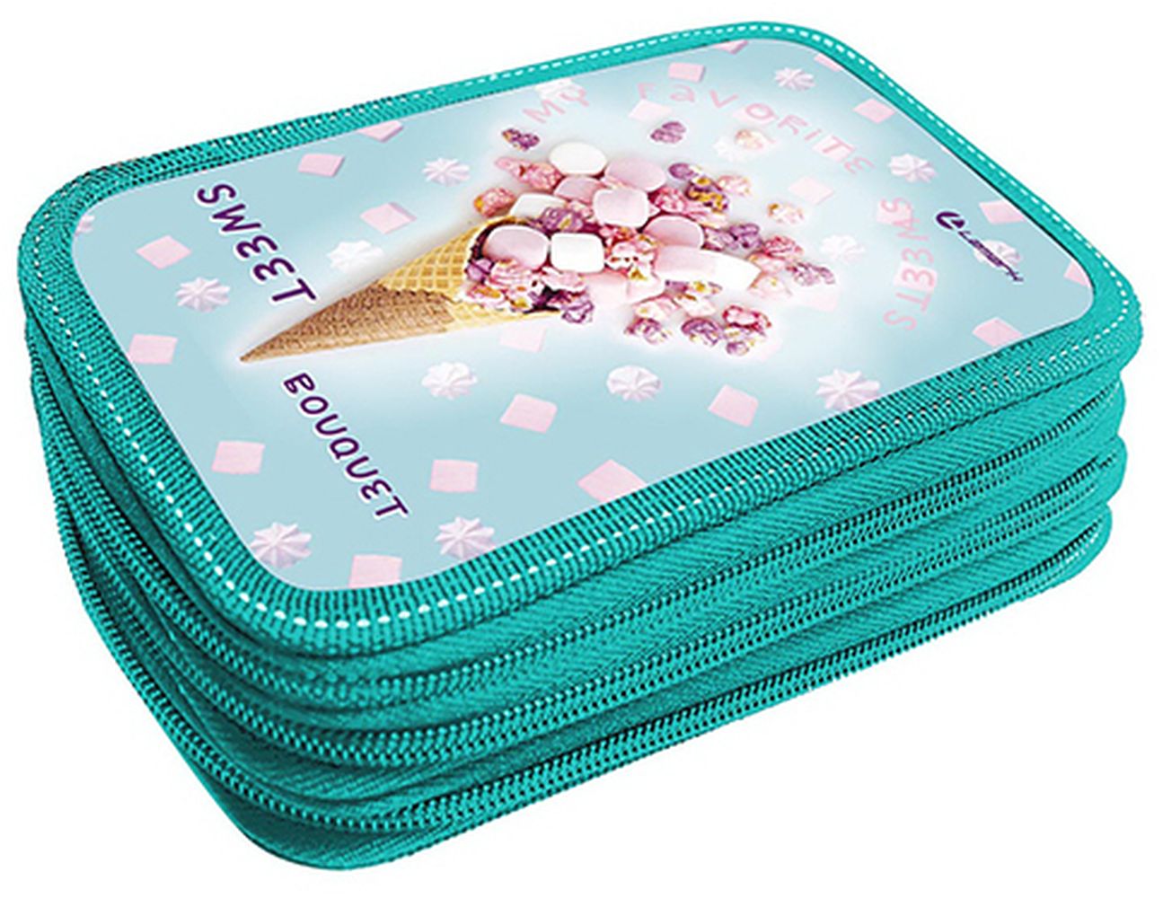 Пенал Lamark Sweet bouquet, 3 отделения, на 53 предмета, 125х205х55 мм, ламинированный картон, три молнии