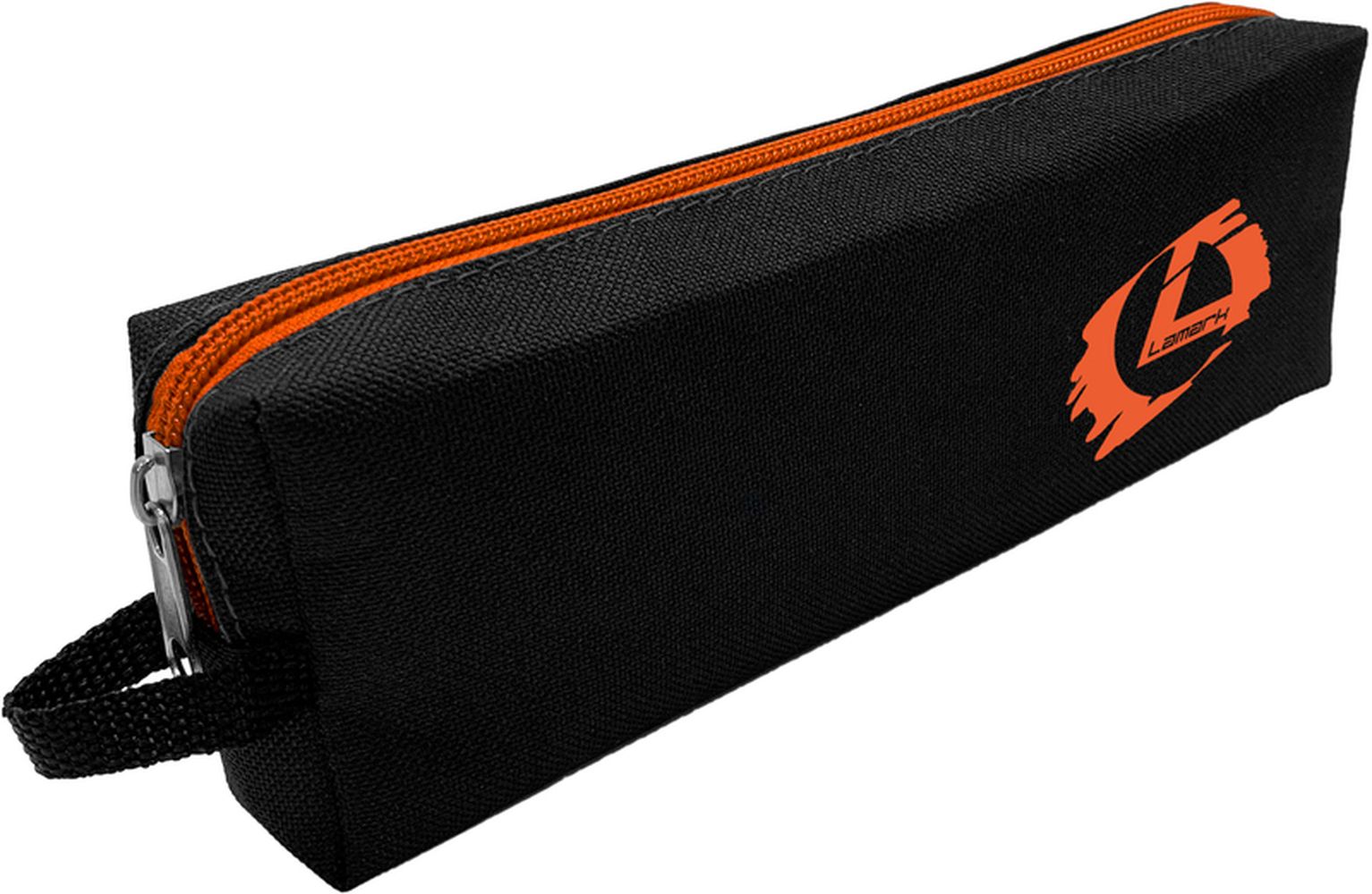 Пенал Lamark на 1 отделение, 21х7х3,5 см, с ручкой, черный, молния и лого оранжевые