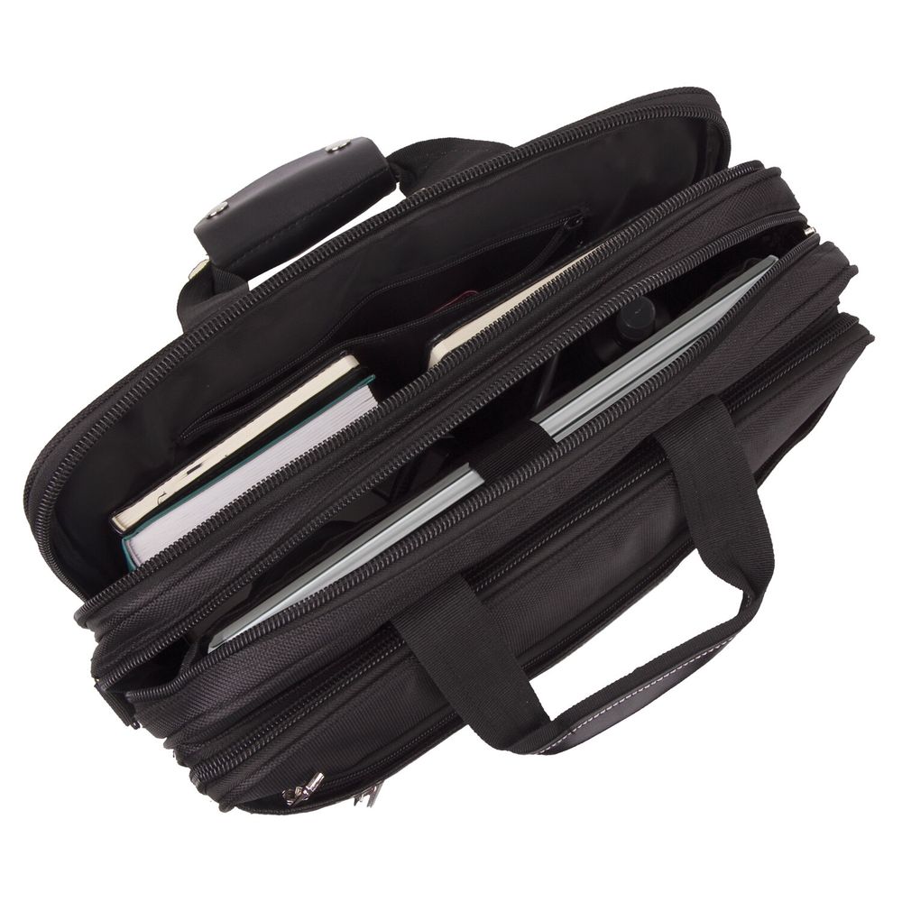 Сумка портфель BRAUBERG CARBON с отделением для ноутбука 15-16", 2 отделения, черная, 31х41х13 см