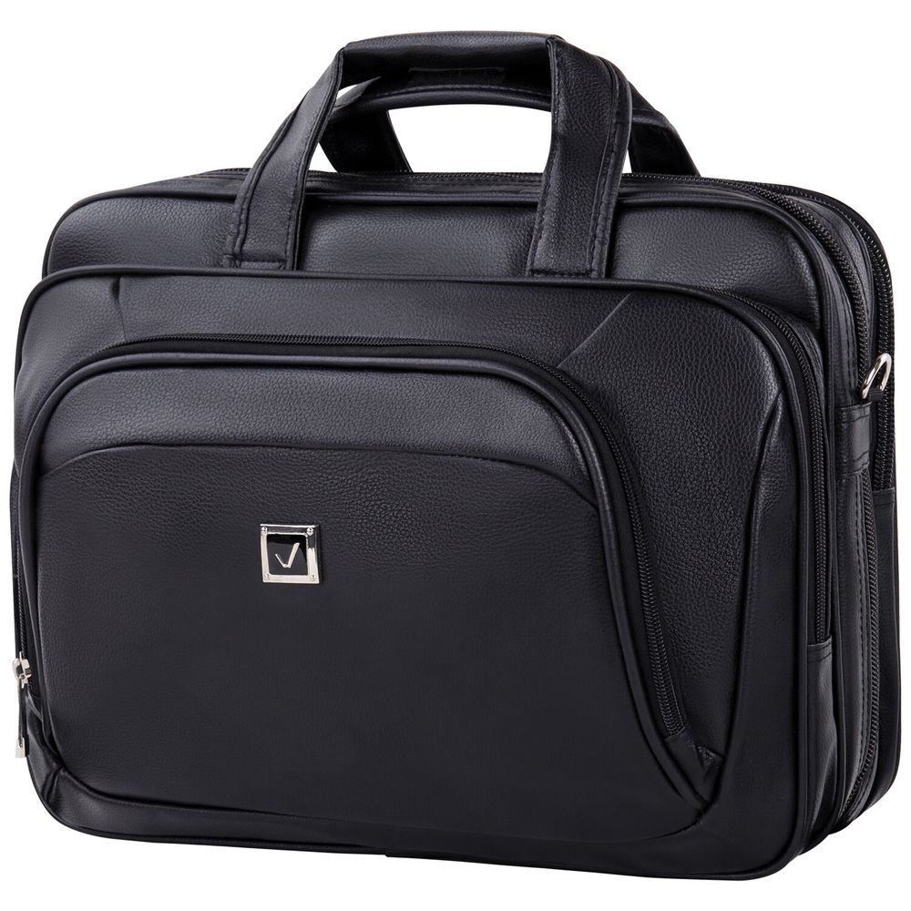 Сумка портфель BRAUBERG CARBON с отделением для ноутбука 15-16", 2 отделения, экокожа, черная, 32х41х12 см