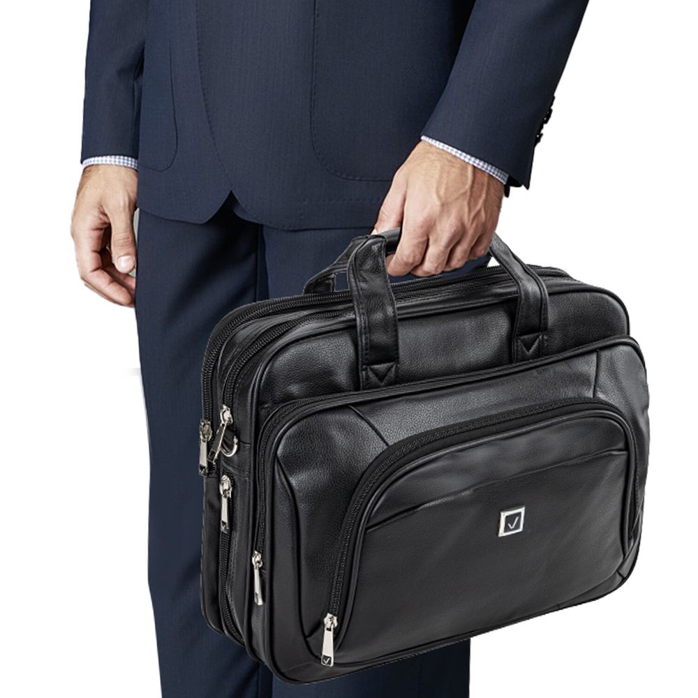 Сумка портфель BRAUBERG CARBON с отделением для ноутбука 15-16", 2 отделения, экокожа, черная, 32х41х12 см