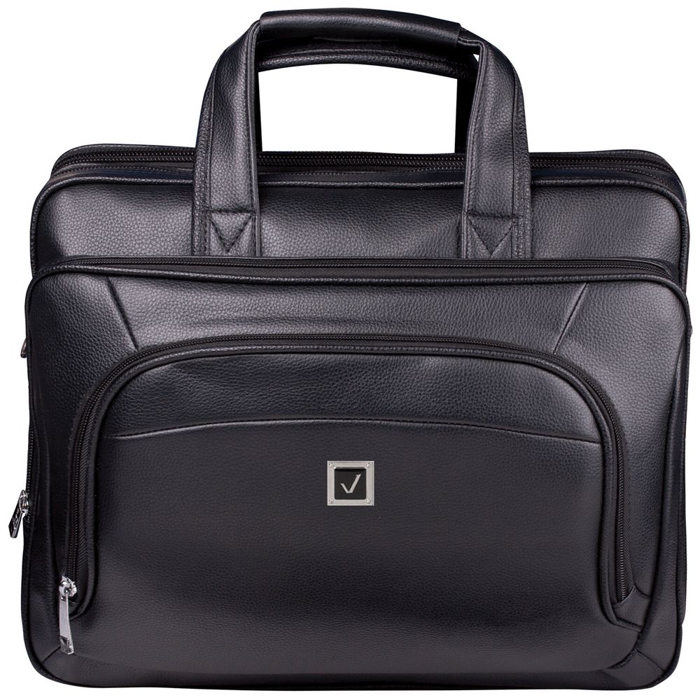 Сумка портфель BRAUBERG CARBON с отделением для ноутбука 15-16", 2 отделения, экокожа, черная, 32х41х12 см