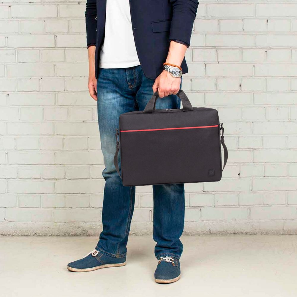 Сумка портфель BRAUBERG PRACTICAL с отделением для ноутбука 15,6", "Red line", черная, 29х40х7 см