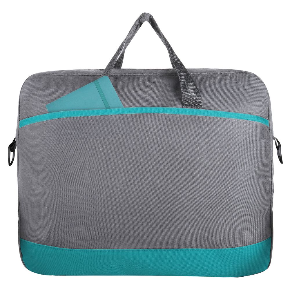 Сумка для документов STAFF MANAGER на молнии с карманом, полиэстер, серо-бирюзовая, 32х37х5 см