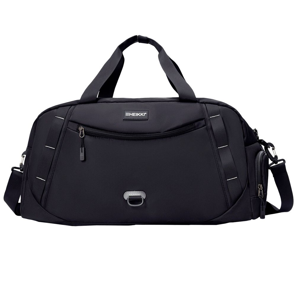 Сумка спортивная HEIKKI MOVE PLUS (ХЕЙКИ) с отделением для обуви, черная с серыми вставками, 26х51х27 см