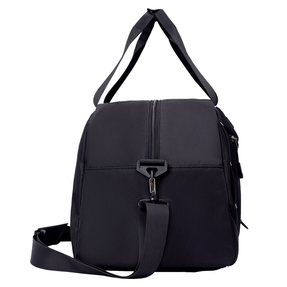 Сумка спортивная HEIKKI MOVE PLUS (ХЕЙКИ) с отделением для обуви, черная с серыми вставками, 26х51х27 см