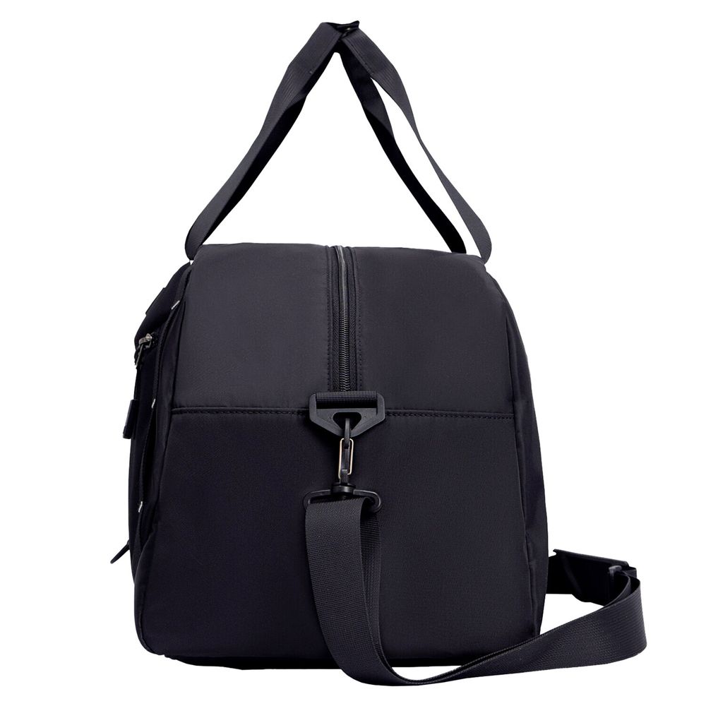 Сумка спортивная HEIKKI MOVE PLUS (ХЕЙКИ) с отделением для обуви, черная с серыми вставками, 26х51х27 см