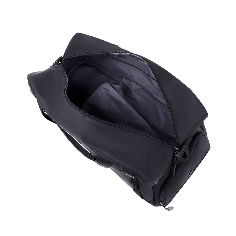 Сумка спортивная HEIKKI MOVE PLUS (ХЕЙКИ) с отделением для обуви, черная с серыми вставками, 26х51х27 см