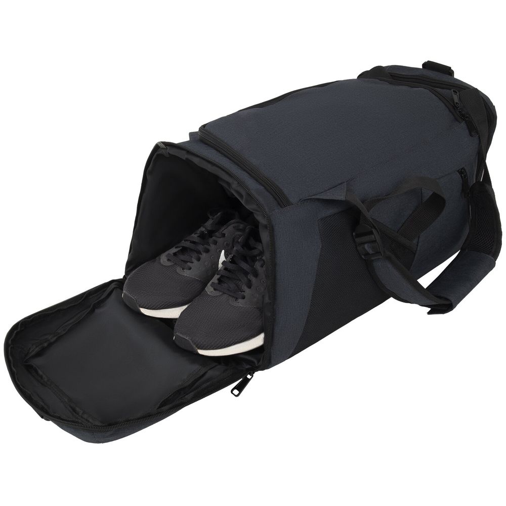 Сумка спортивная HEIKKI TRAVEL (ХЕЙКИ) с отделением для обуви, 7 карманов, темно-серая, 23х48х25 см