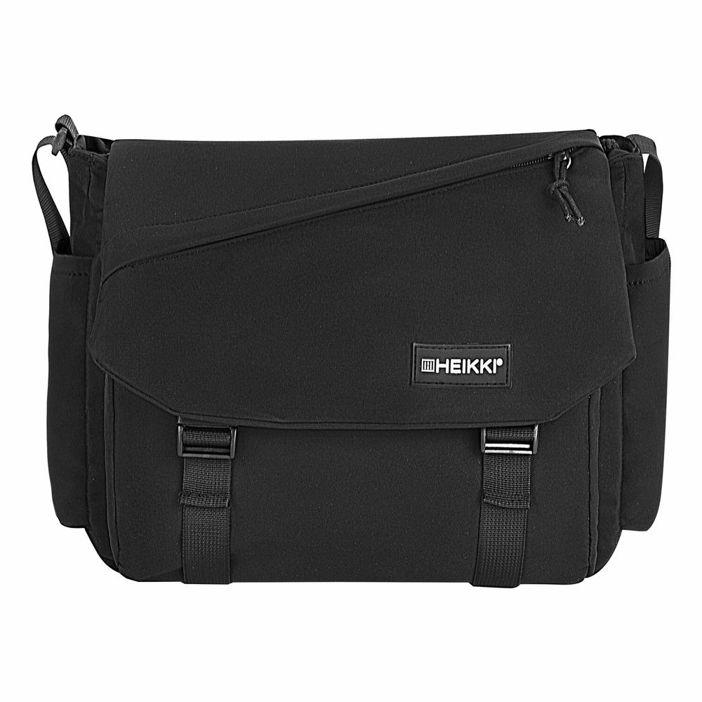 Сумка на плечо большая HEIKKI STREAM (ХЕЙКИ) два отделения, боковые карманы, А4, черная, 26х32х11 см