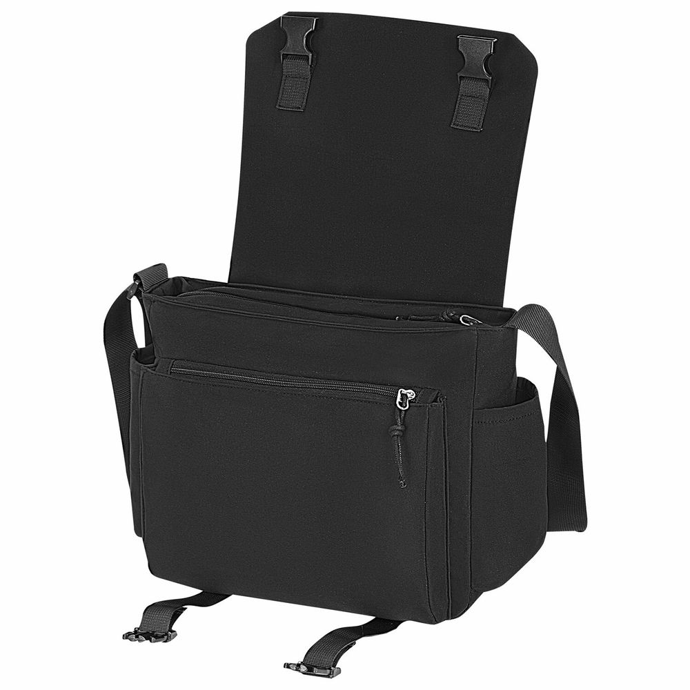 Сумка на плечо большая HEIKKI STREAM (ХЕЙКИ) два отделения, боковые карманы, А4, черная, 26х32х11 см