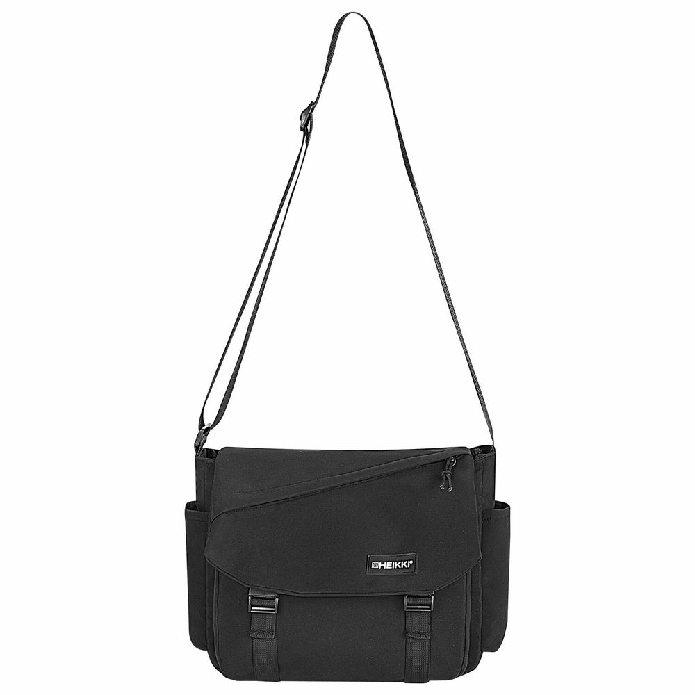 Сумка на плечо большая HEIKKI STREAM (ХЕЙКИ) два отделения, боковые карманы, А4, черная, 26х32х11 см