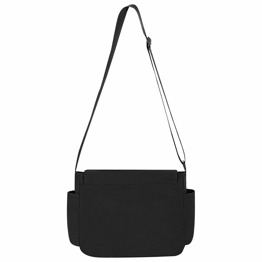 Сумка на плечо большая HEIKKI STREAM (ХЕЙКИ) два отделения, боковые карманы, А4, черная, 26х32х11 см