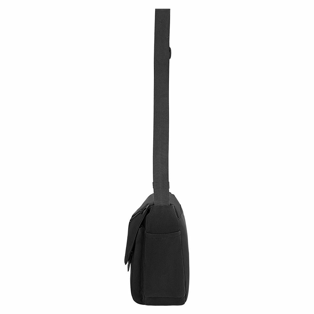 Сумка на плечо большая HEIKKI STREAM (ХЕЙКИ) два отделения, боковые карманы, А4, черная, 26х32х11 см