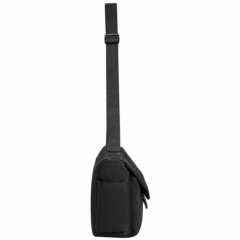 Сумка на плечо большая HEIKKI STREAM (ХЕЙКИ) два отделения, боковые карманы, А4, черная, 26х32х11 см