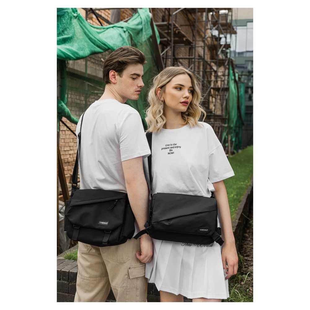 Сумка на плечо большая HEIKKI STREAM (ХЕЙКИ), карман-антивор, А5, черная, 22х31х8 см