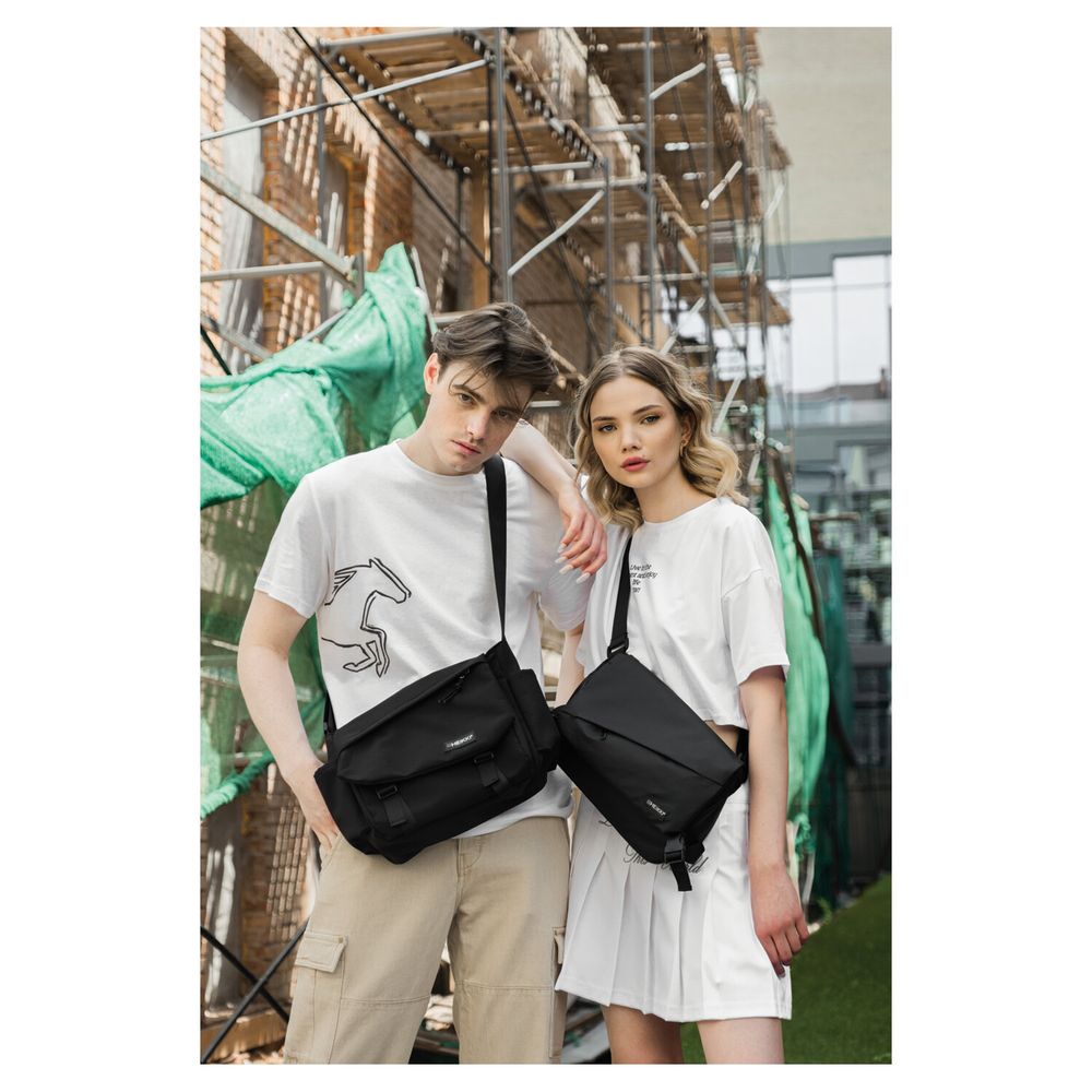 Сумка на плечо большая HEIKKI STREAM (ХЕЙКИ), карман-антивор, А5, черная, 22х31х8 см