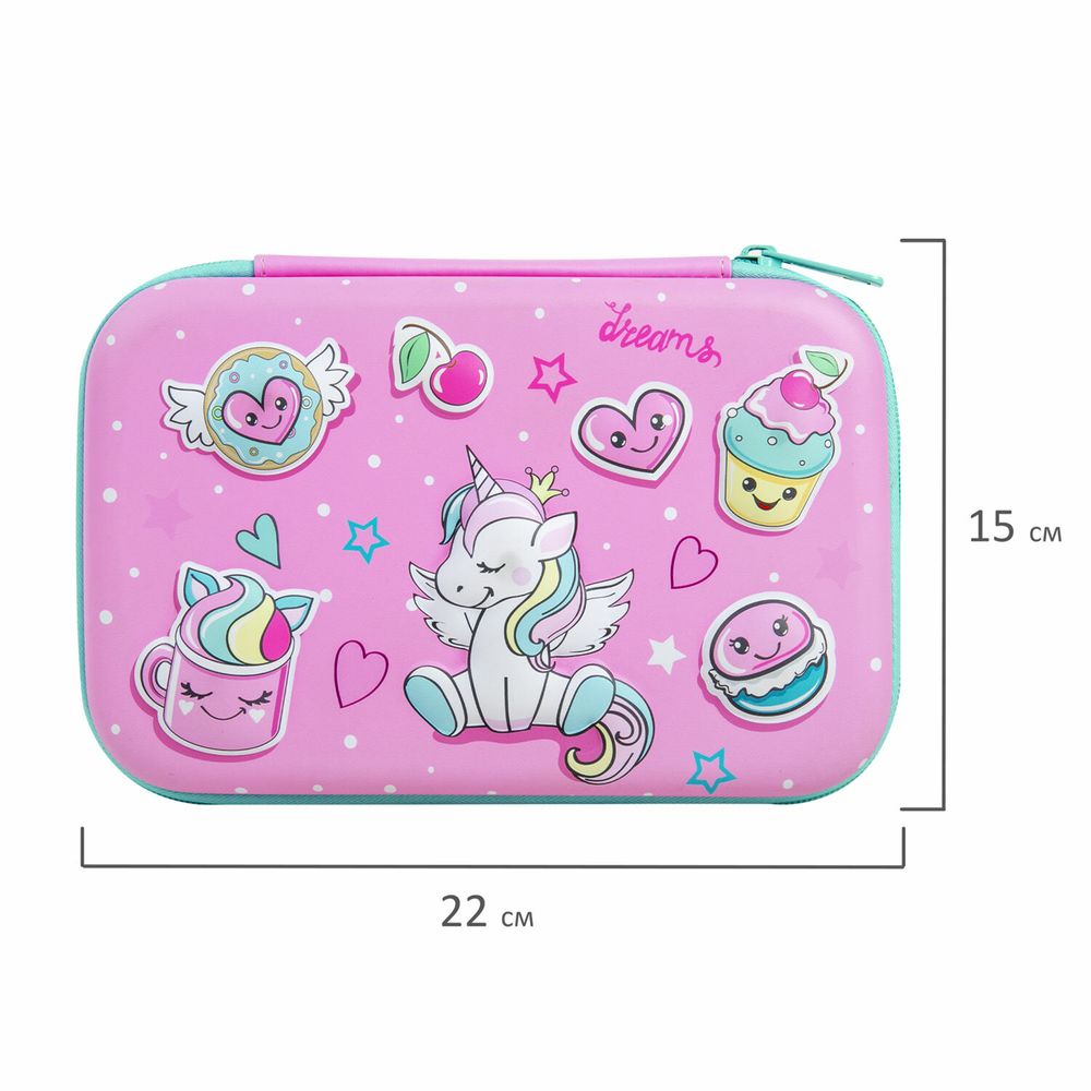 Пенал BRAUBERG KIDS большой удобный с откидной планкой, EVA, 22х15х4 см, "Unicorn dreams"