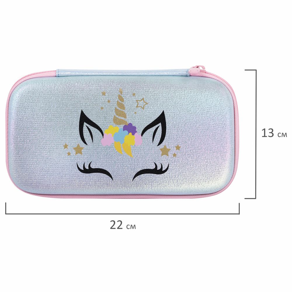 Пенал BRAUBERG SHINY, 1 отделение, 1 откидная планка, EVA, 22х13х4 см, "Unicorn"