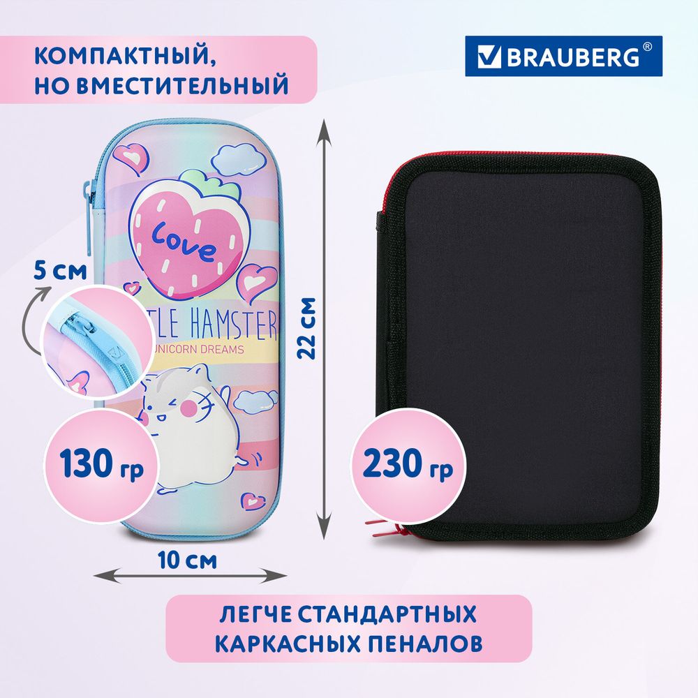 Пенал BRAUBERG, 1 отделение, 1 откидная планка, EVA 3D, 22х10х5 см, "Humster"