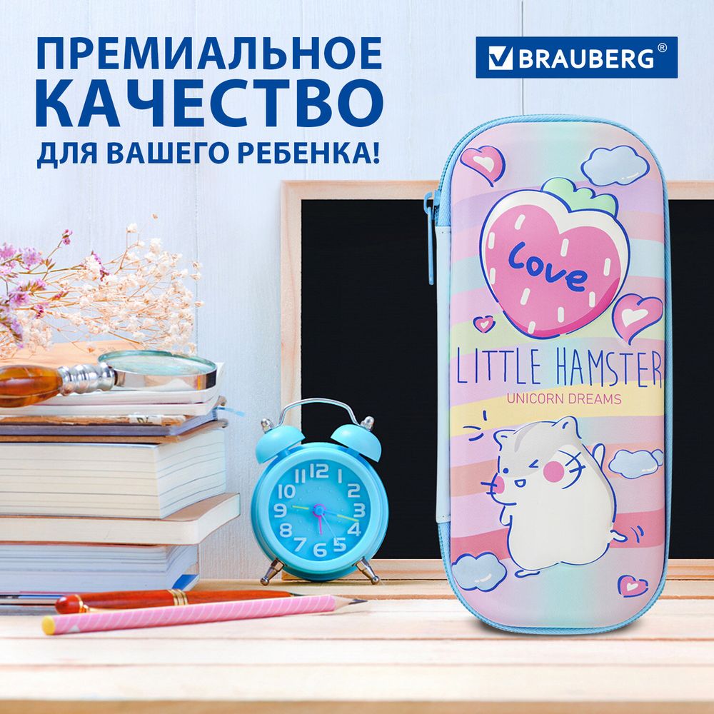 Пенал BRAUBERG, 1 отделение, 1 откидная планка, EVA 3D, 22х10х5 см, "Humster"